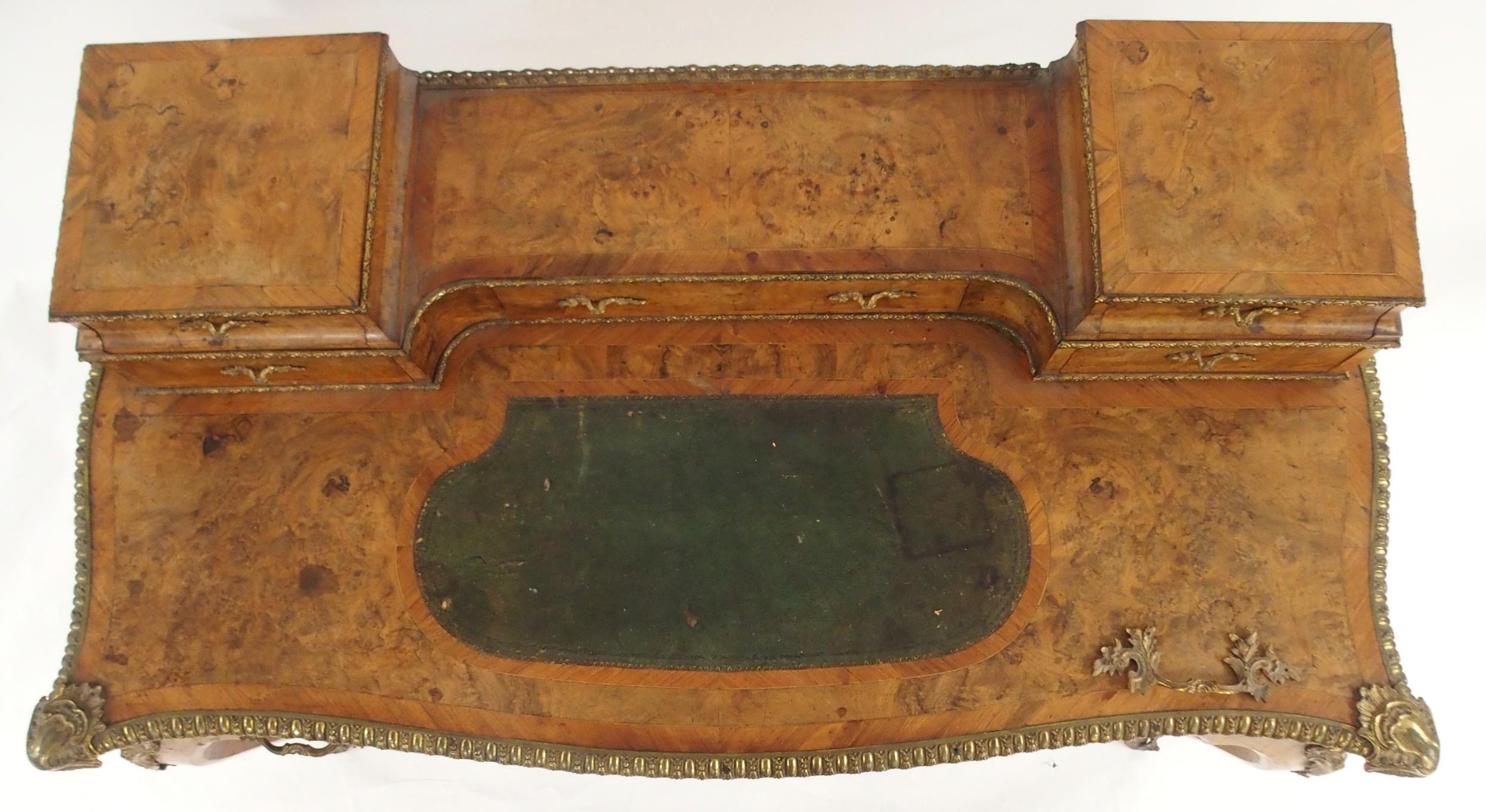 A LOUIS XVI STYLE BURR WALNUT AND ORMOLU MOUNTED BUREAU PLAT with five drawered superstructure - Image 7 of 14