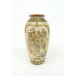 A SATSUMA SMALL VASE  Finely painted with panels of noble families, pagodas, birds, foliage and on a