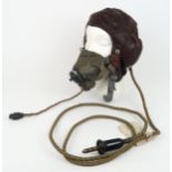 A WW2 RAF TYPE C (WIRED) LEATHER FLYING HELMET AND RESPIRATOR Size no. 4, chamois leather and