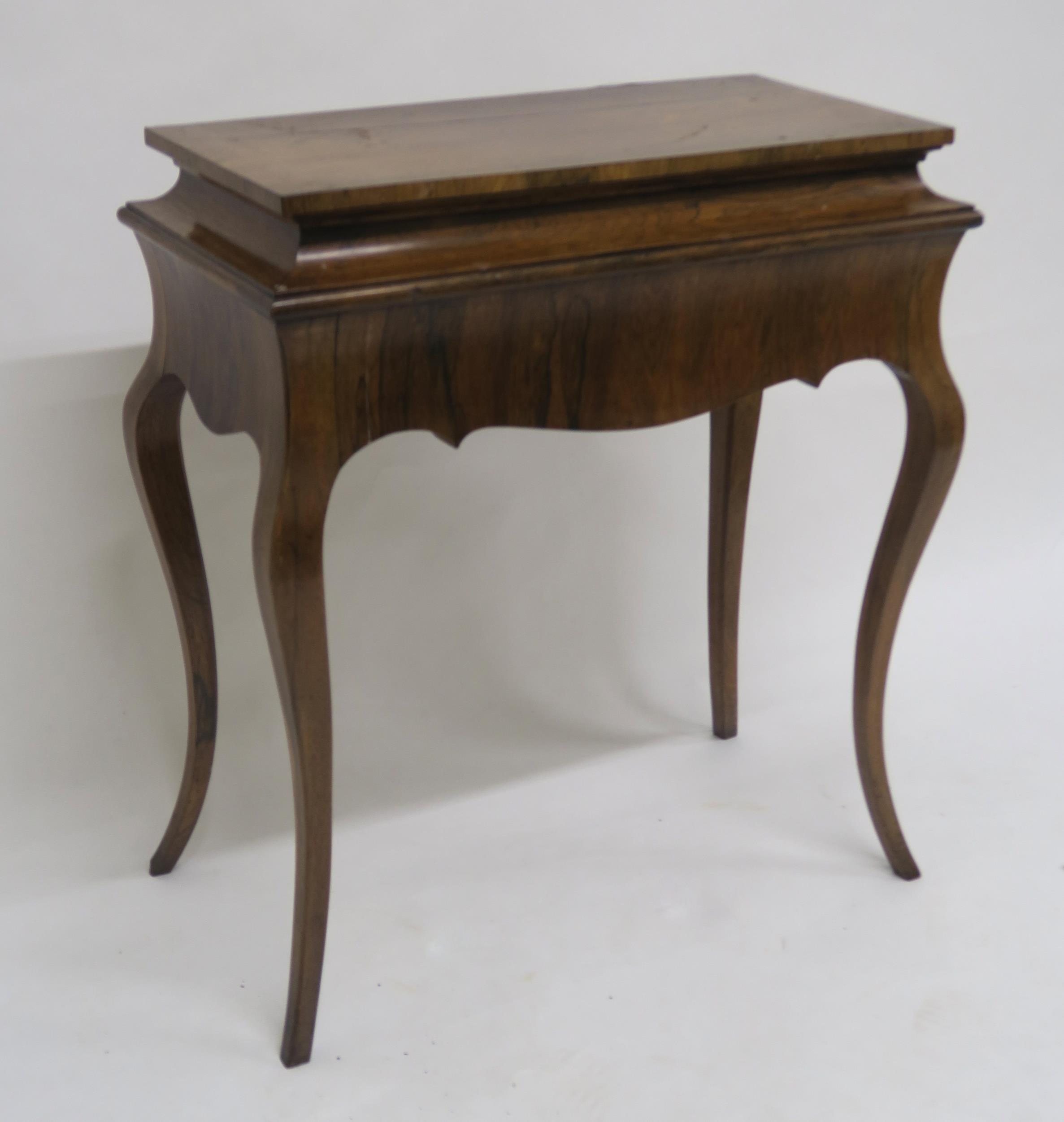 A VICTORIAN ROSEWOOD JARDINIERE TABLE with removable rosewood top over shaped frieze on cabriole - Image 2 of 6