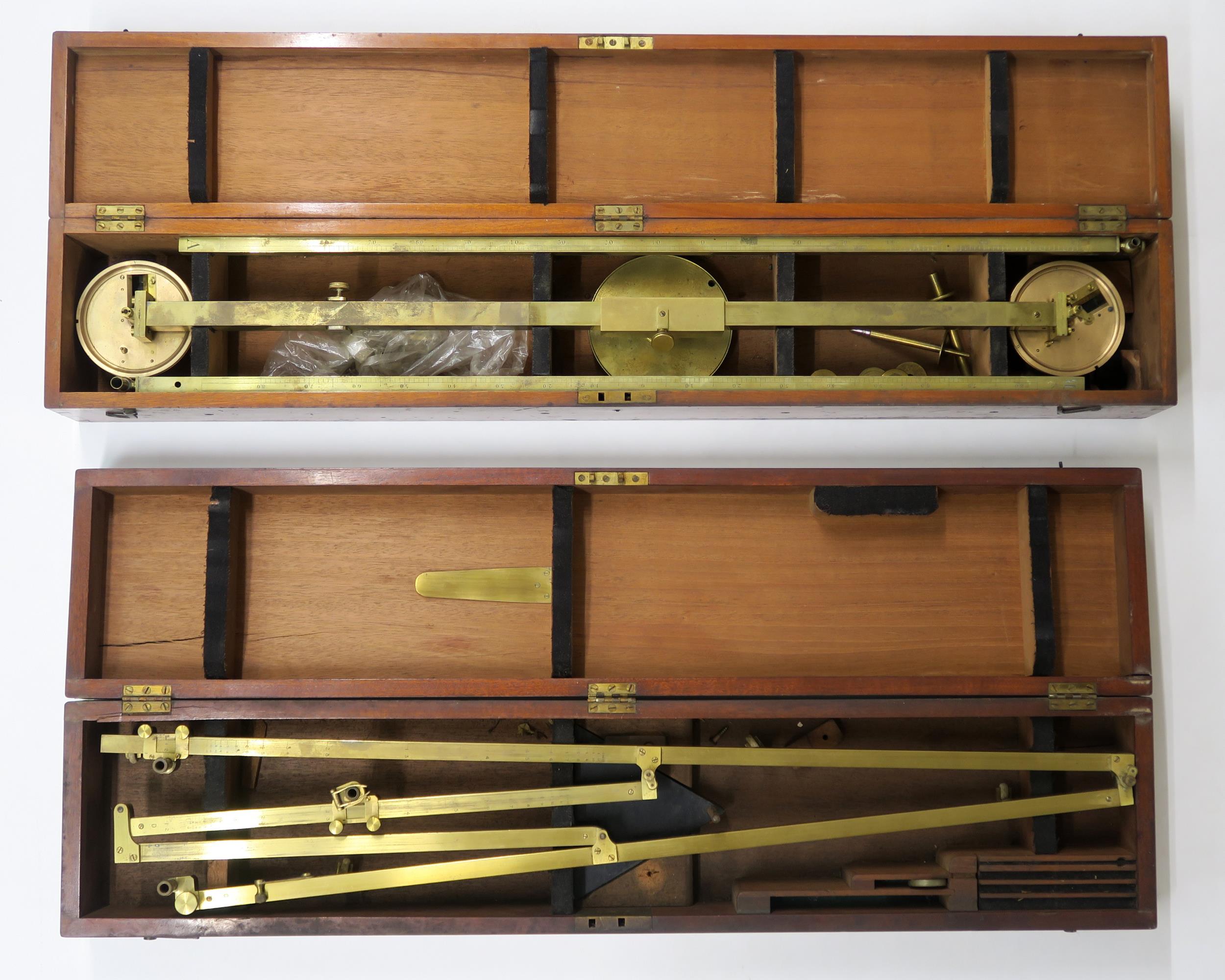TWO LACQUERED BRASS PANTOGRAPHS apparently unmarked, each contained in a mahogany fitted case, one