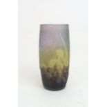 A DAUM NANCY CAMEO GLASS VASE the textured mottled body in shades of yellow, blue and violet,