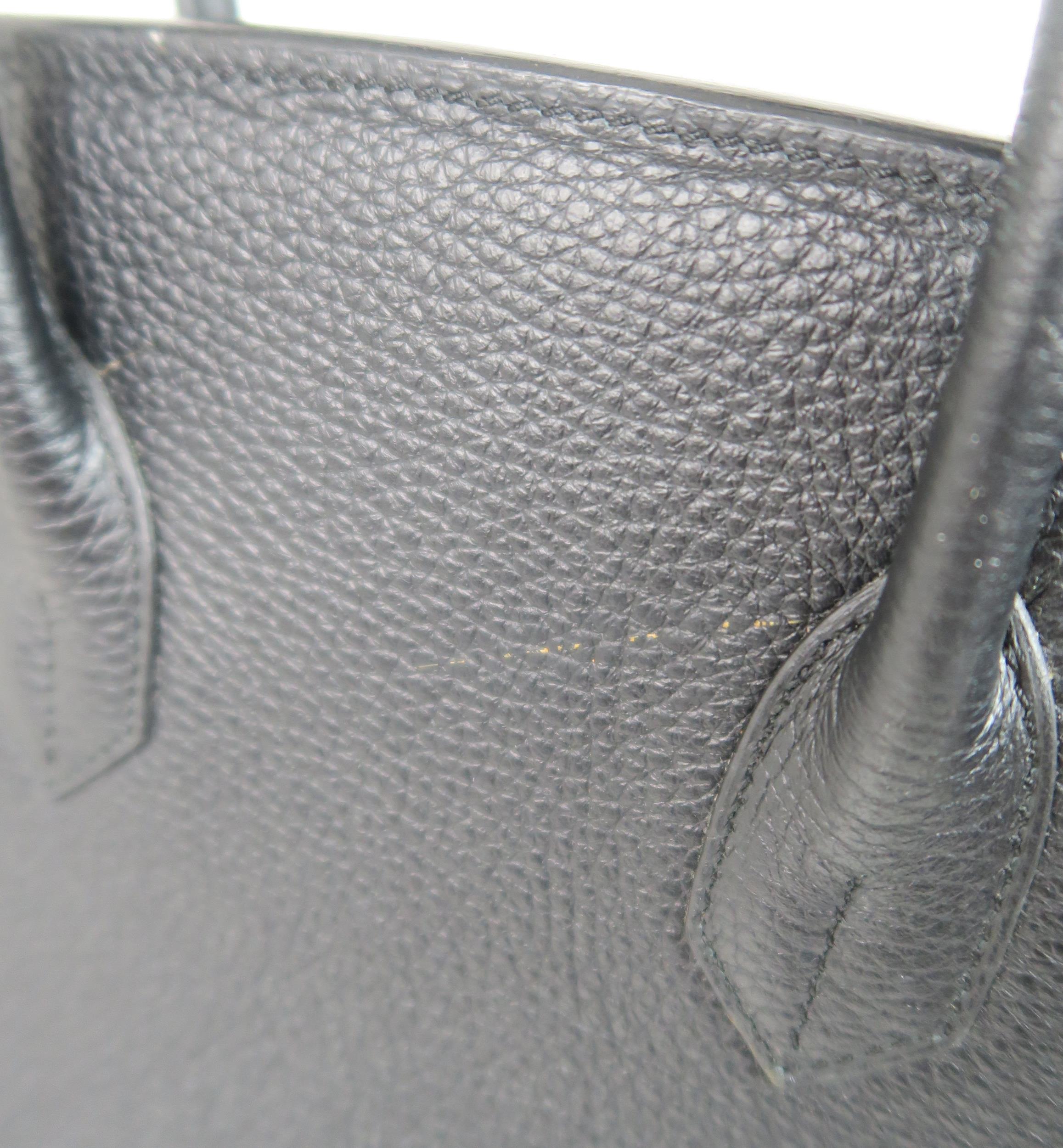 A HERMES 2010 BLACK BIRKIN 35 HANDBAG the pebbled leather exterior with dual rolled handles, top - Image 7 of 15