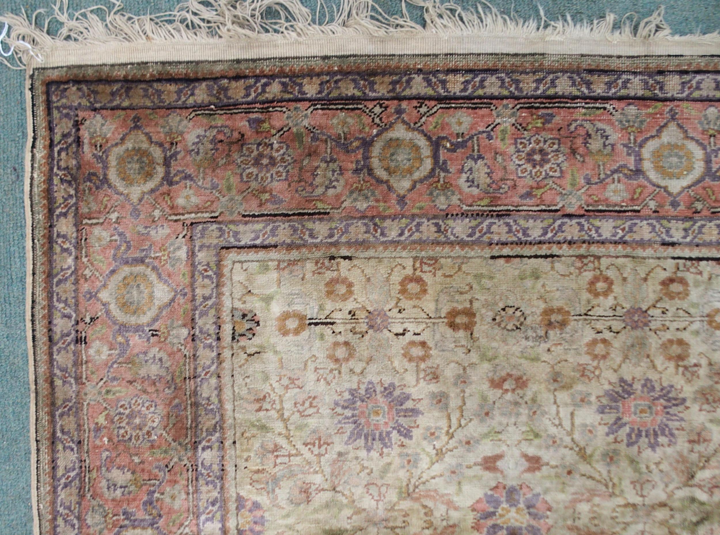 A CREAM GROUND SILK AND WOOL PERSIAN RUG with floral foliate all-over design and pink borders, 185cm - Image 5 of 7