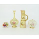 A COLLECTION OF ROYAL WORCESTER PORCELAIN including a Kitty Blake bramble painted flower vase,
