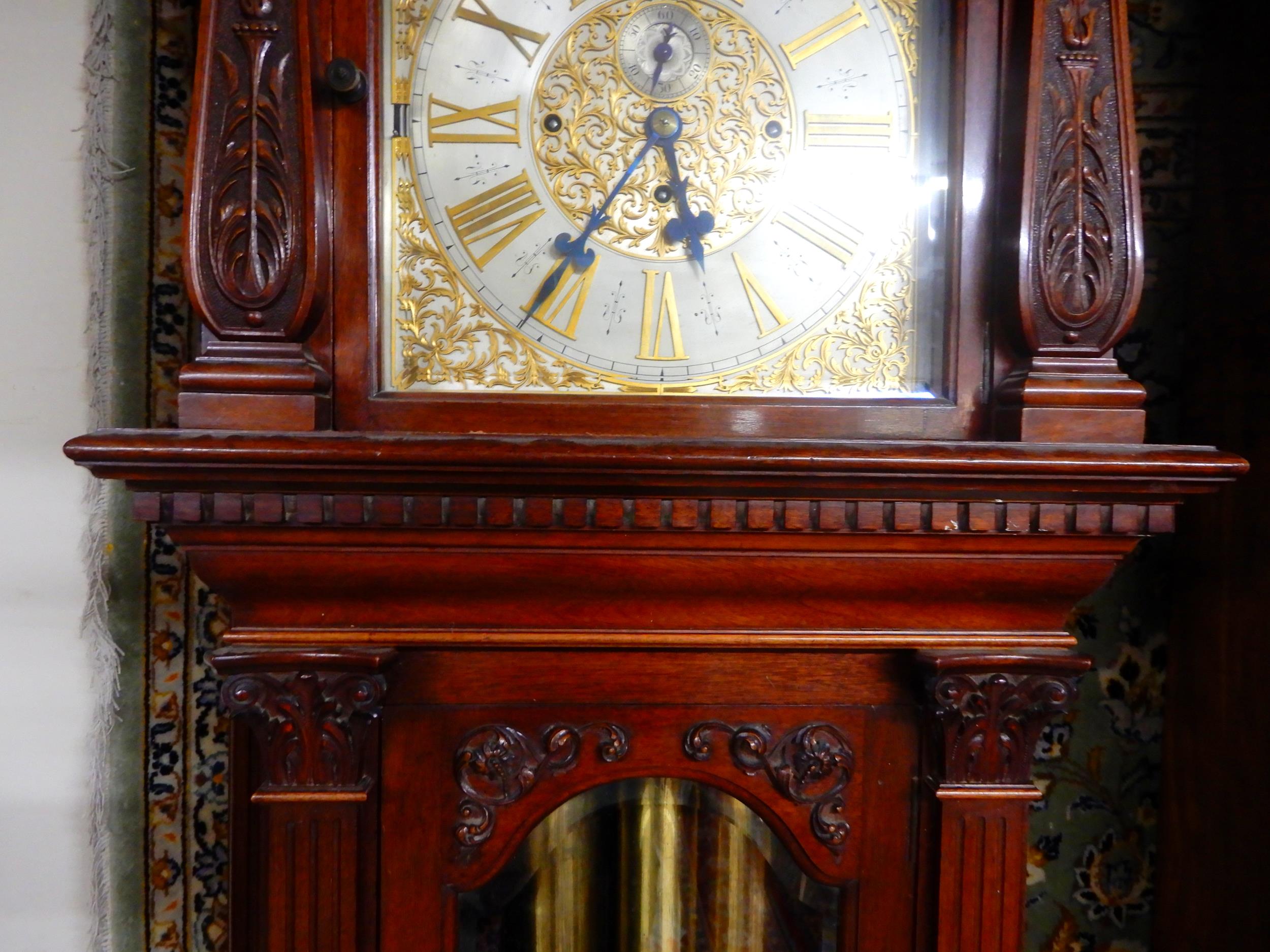 A LARGE EARLY 20TH CENTURY LONGCASE CLOCK with brass and silvered 14" dial with Roman numerals, - Image 20 of 20