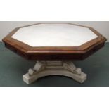 A VICTORIAN ARCHITECTURAL OCTAGONAL  LIBRARY TABLE with white painted top surrounded by shaped