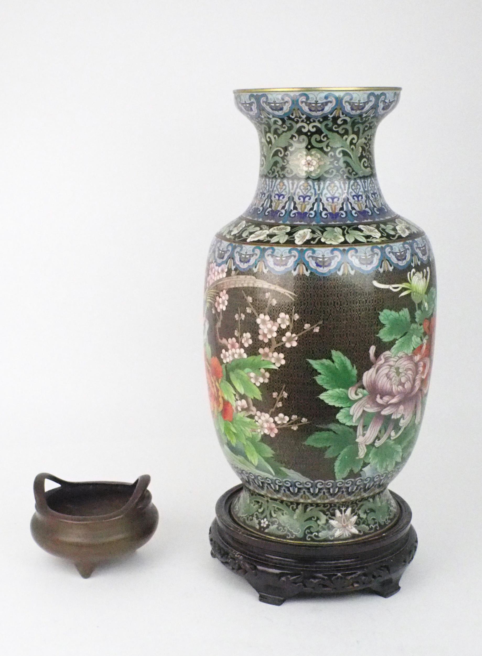 A LARGE CHINESE CLOISONNE BALUSTER VASE  Decorated with exotic birds amongst foliage and within