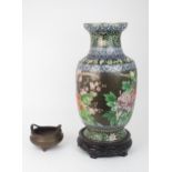 A LARGE CHINESE CLOISONNE BALUSTER VASE  Decorated with exotic birds amongst foliage and within