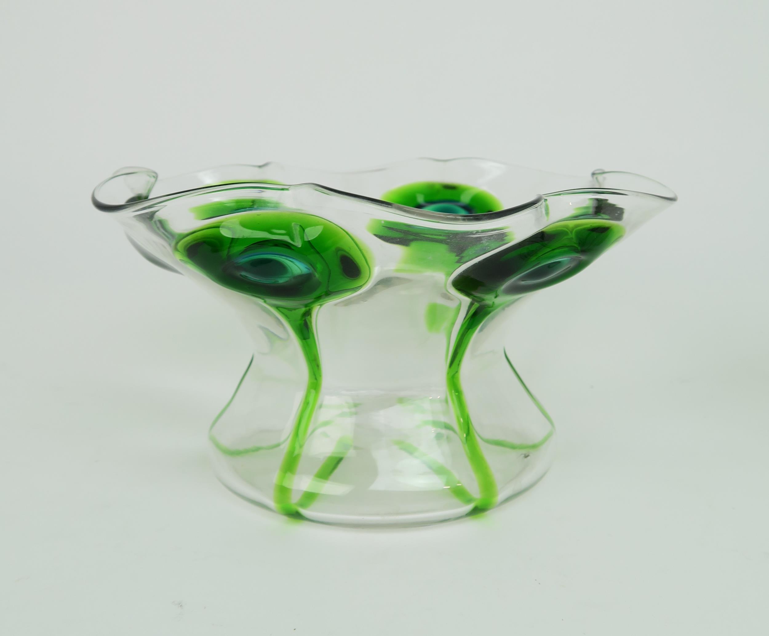 A GROUP OF FIVE STUART AND SONS STOURBRIDGE GLASS VASES all in clear glass with applied and trailing - Image 8 of 8