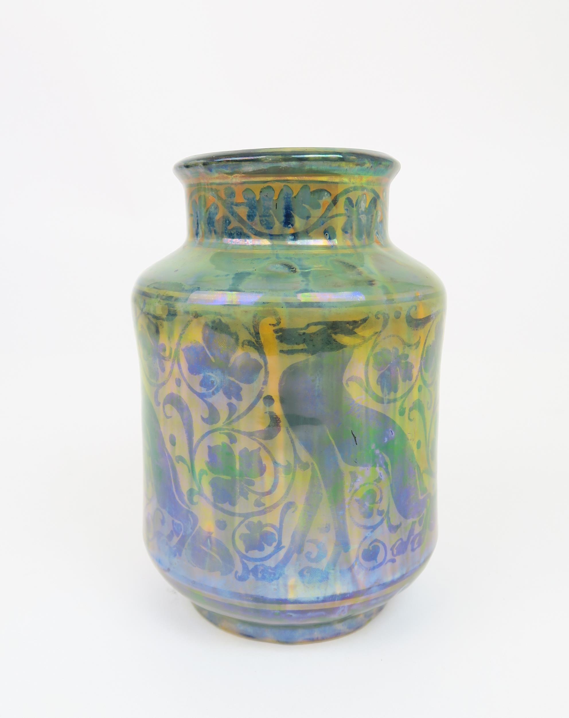 A ROYAL LANCASTRIAN LUSTRE VASE designed by Richard Joyce, the body painted with stylised foxes - Image 2 of 9