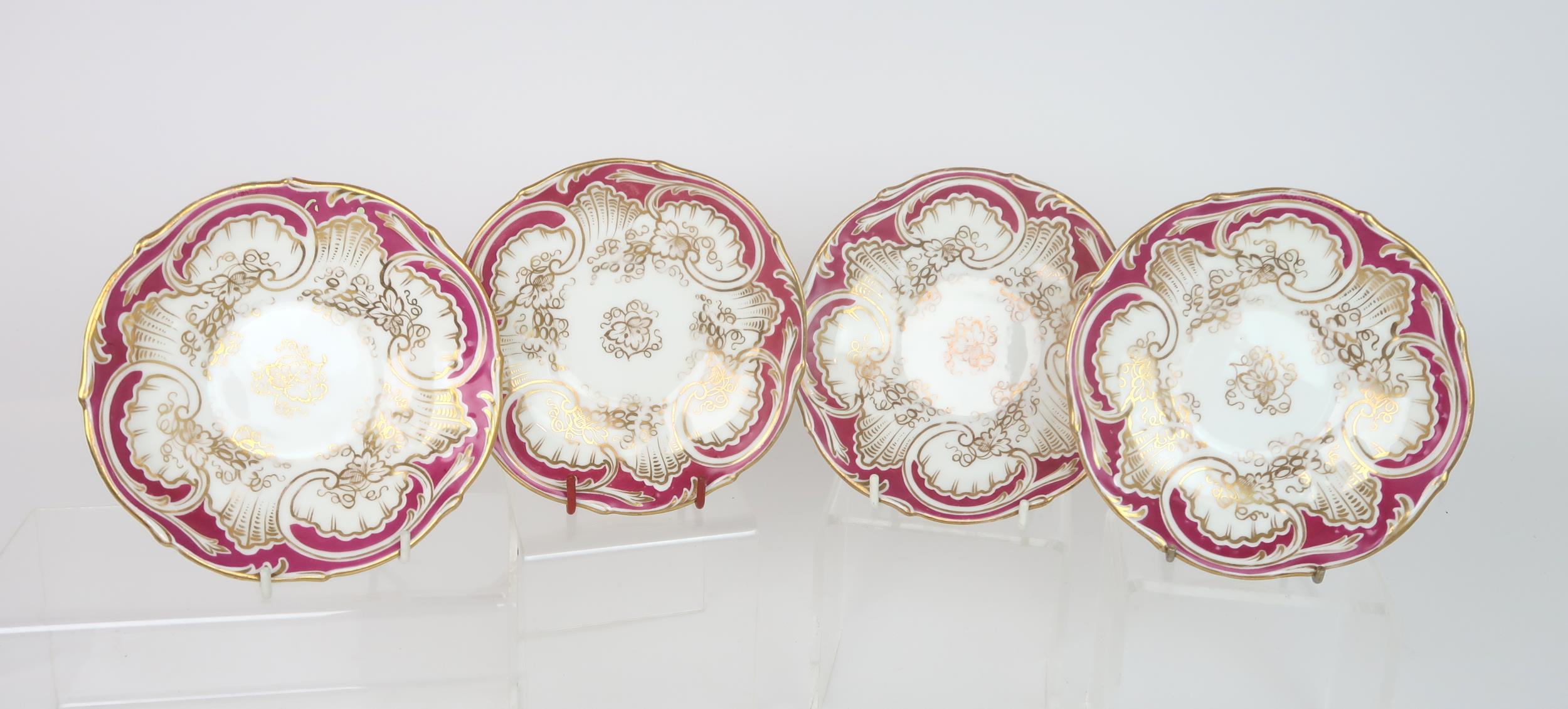 A ROCKINGHAM STYLE TEASET of moulded rococo design, the white ground with gilt vine and grape - Image 4 of 7