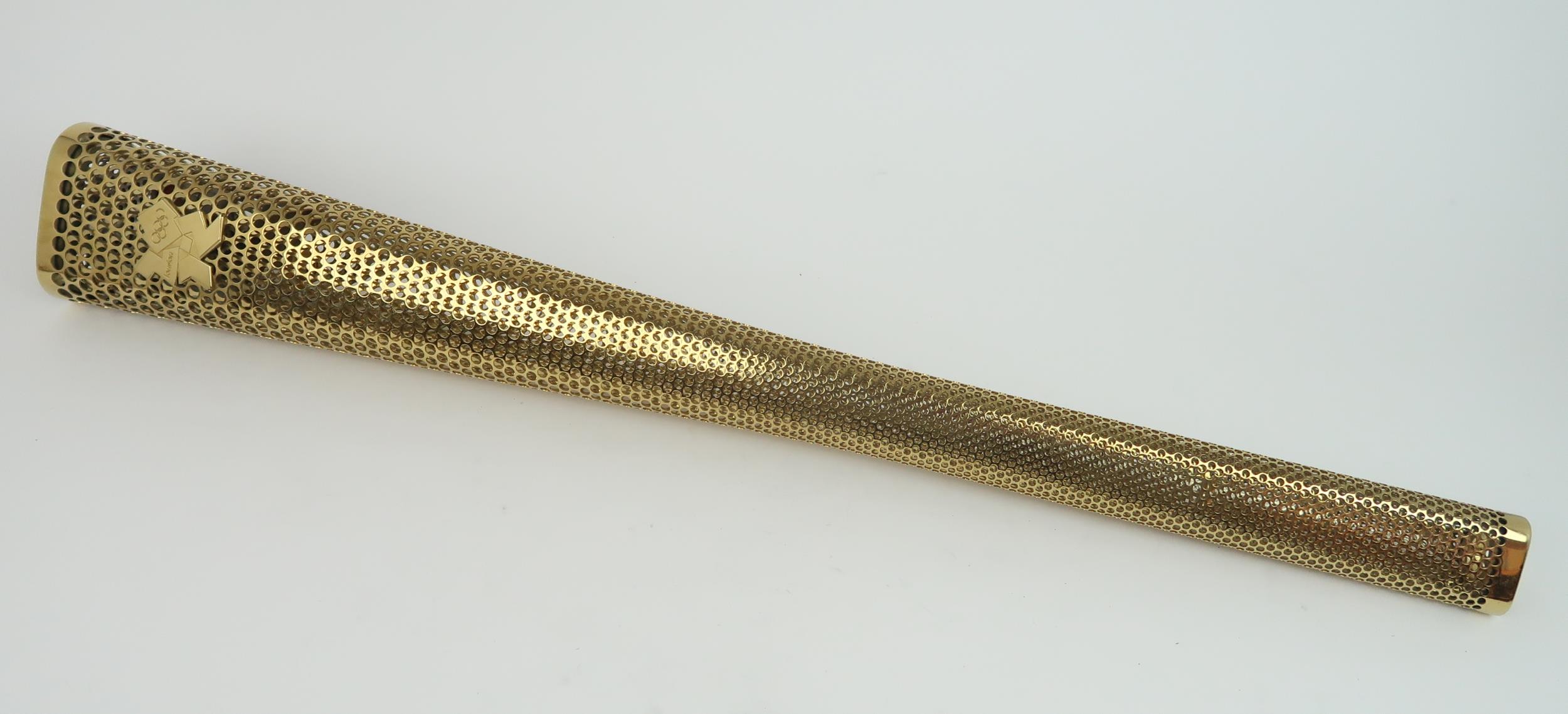 A LONDON 2012 OLYMPIC BEARER'S TORCH Of tapering, triangular form, gold coloured, bearing the - Image 2 of 3
