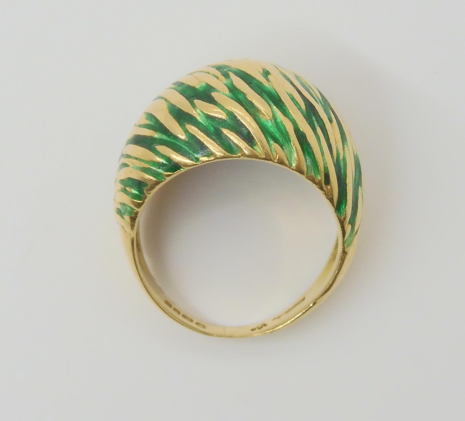 A KUTCHINSKY ENAMEL RING the 18ct yellow gold high domed ring is enamelled in green to the - Image 3 of 5