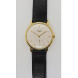 AN 18CT GOLD GENTS LONGINES WATCH with cream dial, gold baton numerals and hands, with subsidiary