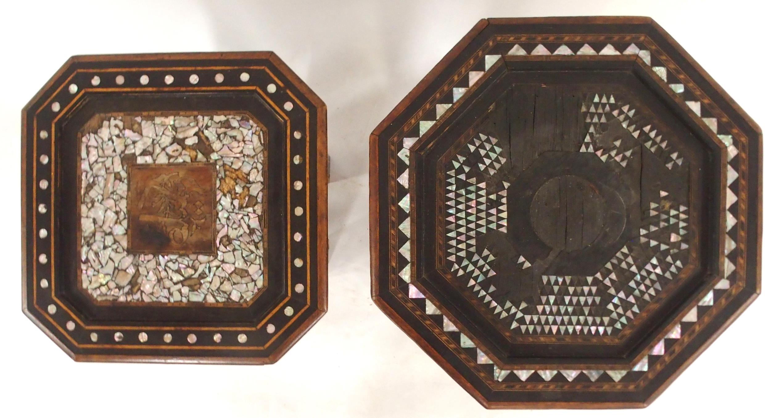 A 19TH CENTURY EBONISED MOORISH OCTAGONAL TOP OCCASIONAL TABLE AND SQUARE TOPPED TABLE both with - Image 2 of 9