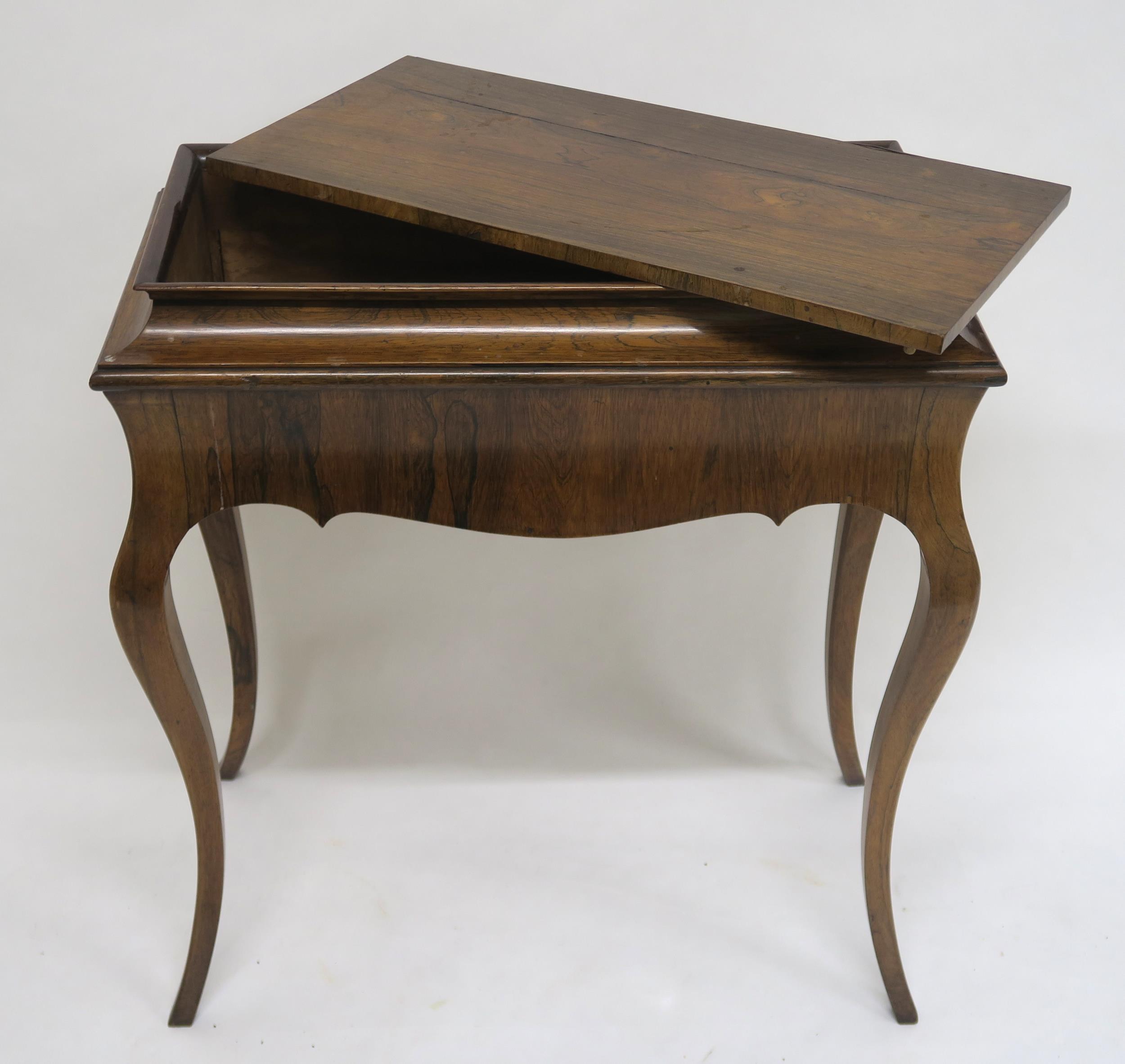 A VICTORIAN ROSEWOOD JARDINIERE TABLE with removable rosewood top over shaped frieze on cabriole - Image 3 of 6