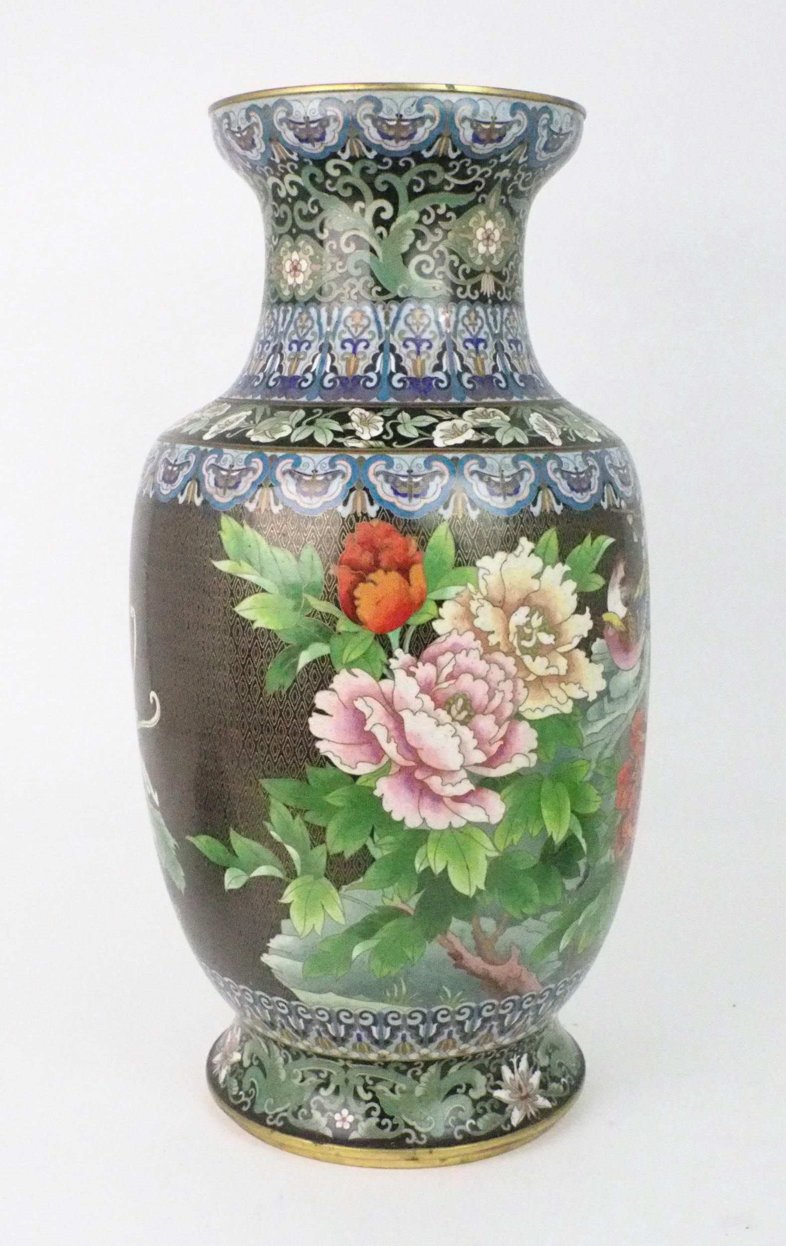 A LARGE CHINESE CLOISONNE BALUSTER VASE  Decorated with exotic birds amongst foliage and within - Image 5 of 11