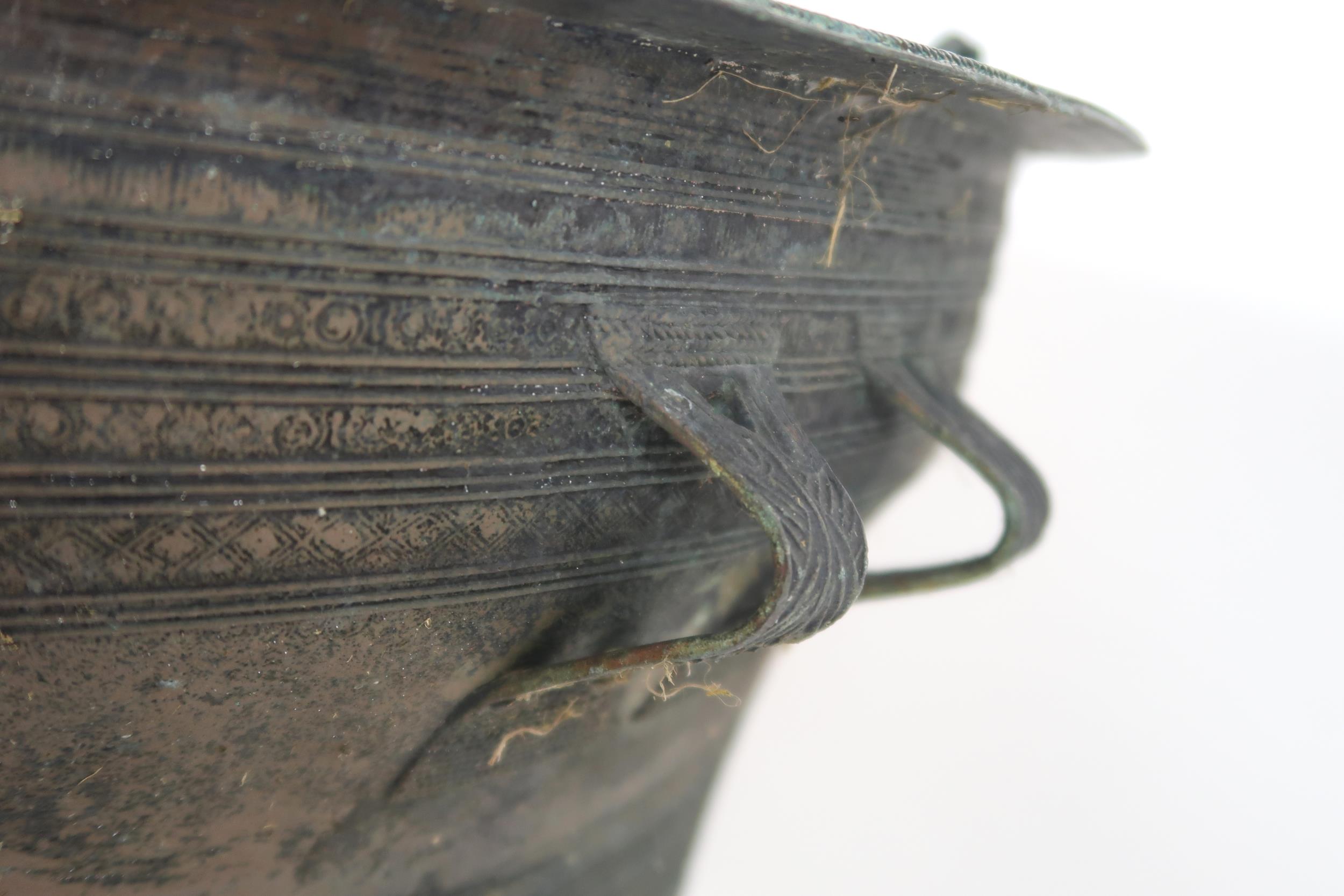 A LAOTIAN BRONZE RAIN DRUM  Of traditional type, with applied animals to top and pierced strap - Image 6 of 11