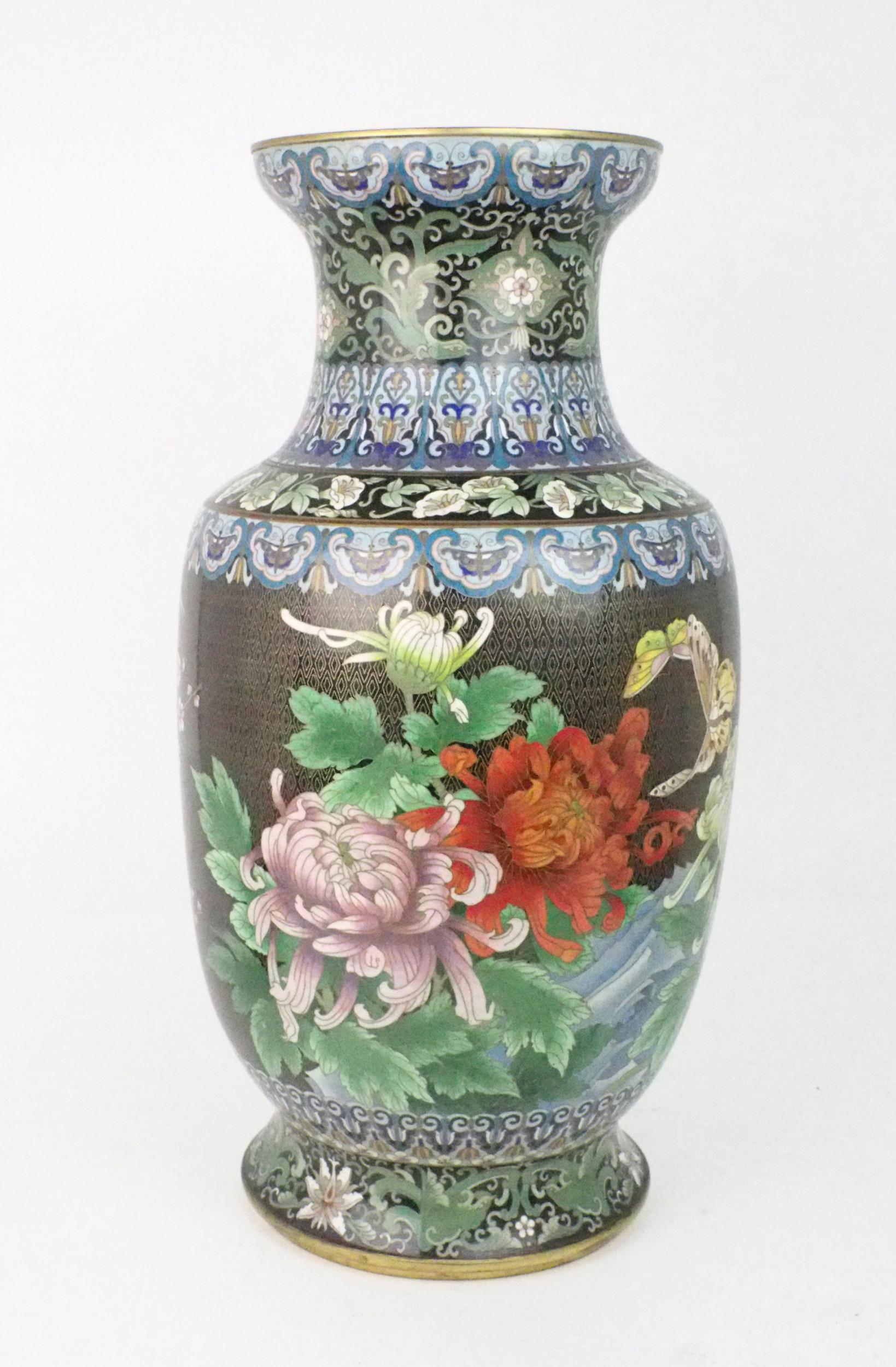 A LARGE CHINESE CLOISONNE BALUSTER VASE  Decorated with exotic birds amongst foliage and within - Image 2 of 11