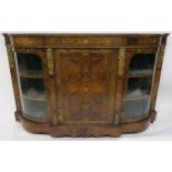 A VICTORIAN BURR WALNUT AND SATINWOOD INLAID CREDENZA with central cabinet door flanked by curved