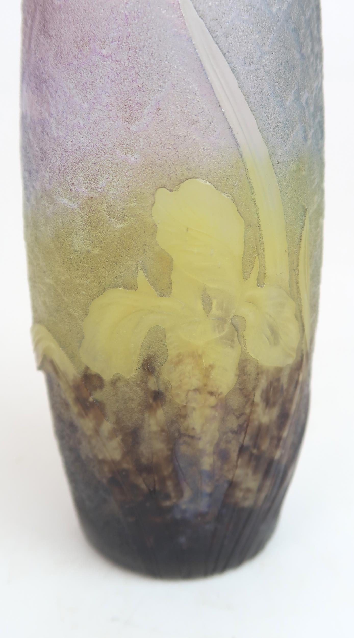 A DAUM NANCY CAMEO GLASS VASE the textured mottled body in shades of yellow, blue and violet, - Image 4 of 5