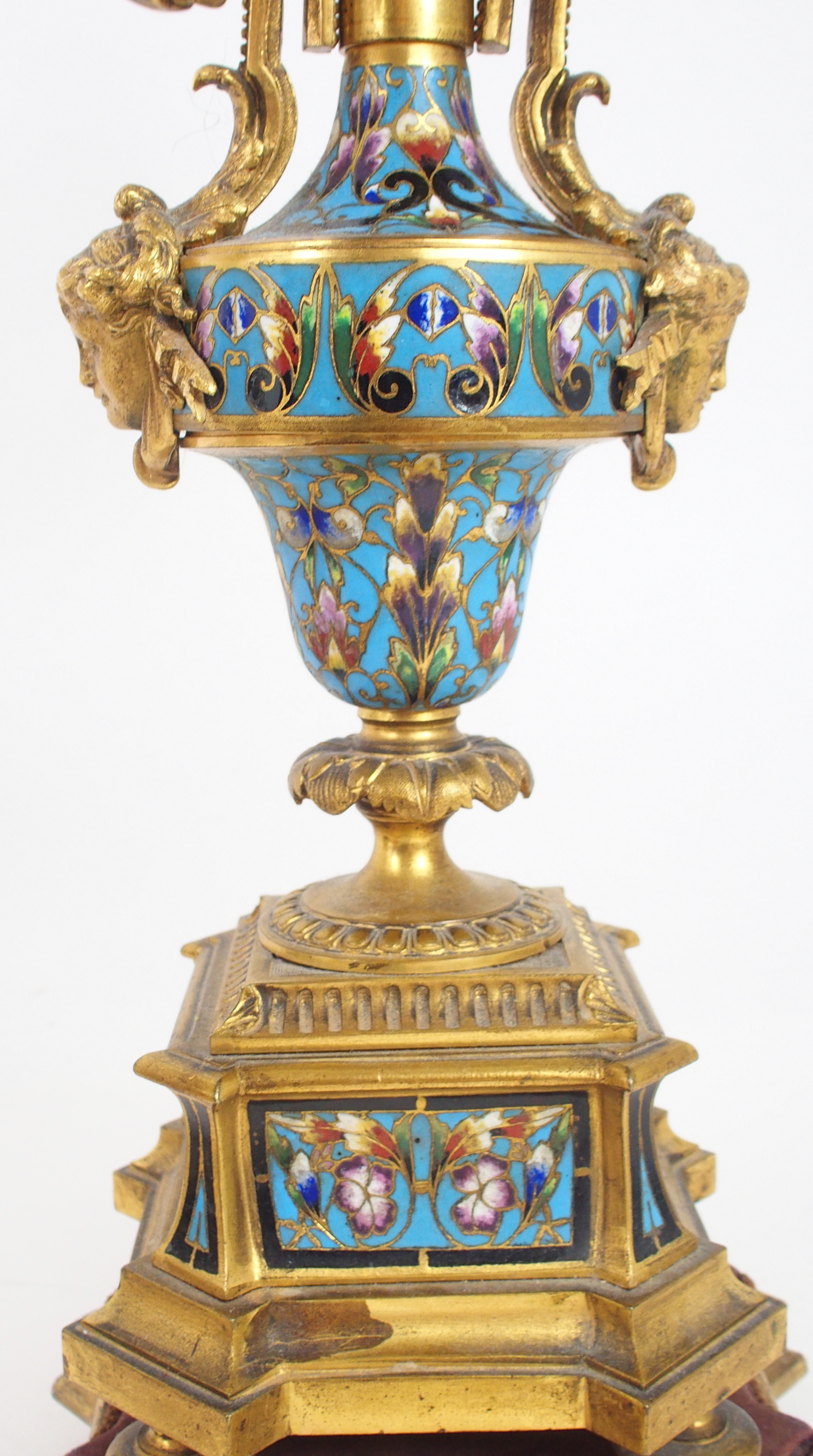 AN IMPRESSIVE 19TH CENTURY FRENCH CHAMPLEVE ENAMEL MANTLE CLOCK the urn mounted top with griffin han - Image 12 of 15