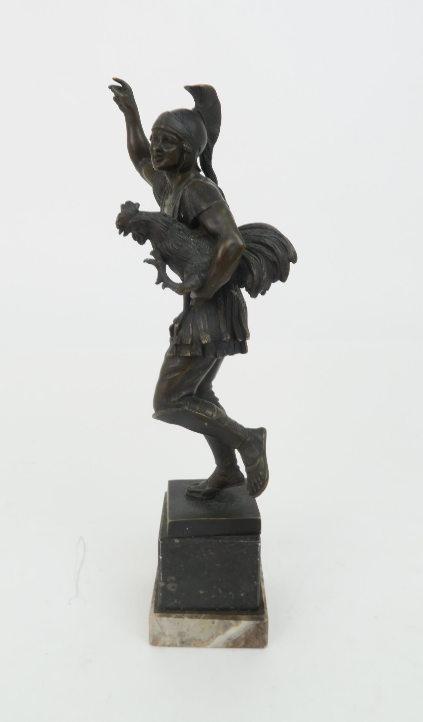 HELMUTH SCHIEVELKAMP (GERMAN 1849-1890) A bronze statue of a Roman Soldier holding a chicken, 33cm - Image 2 of 5