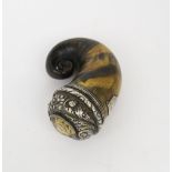 AN EARLY VICTORIAN CURLY HORN SNUFF MULL With applied shield engraved "Capt. Seton to Jas. Blair Esq