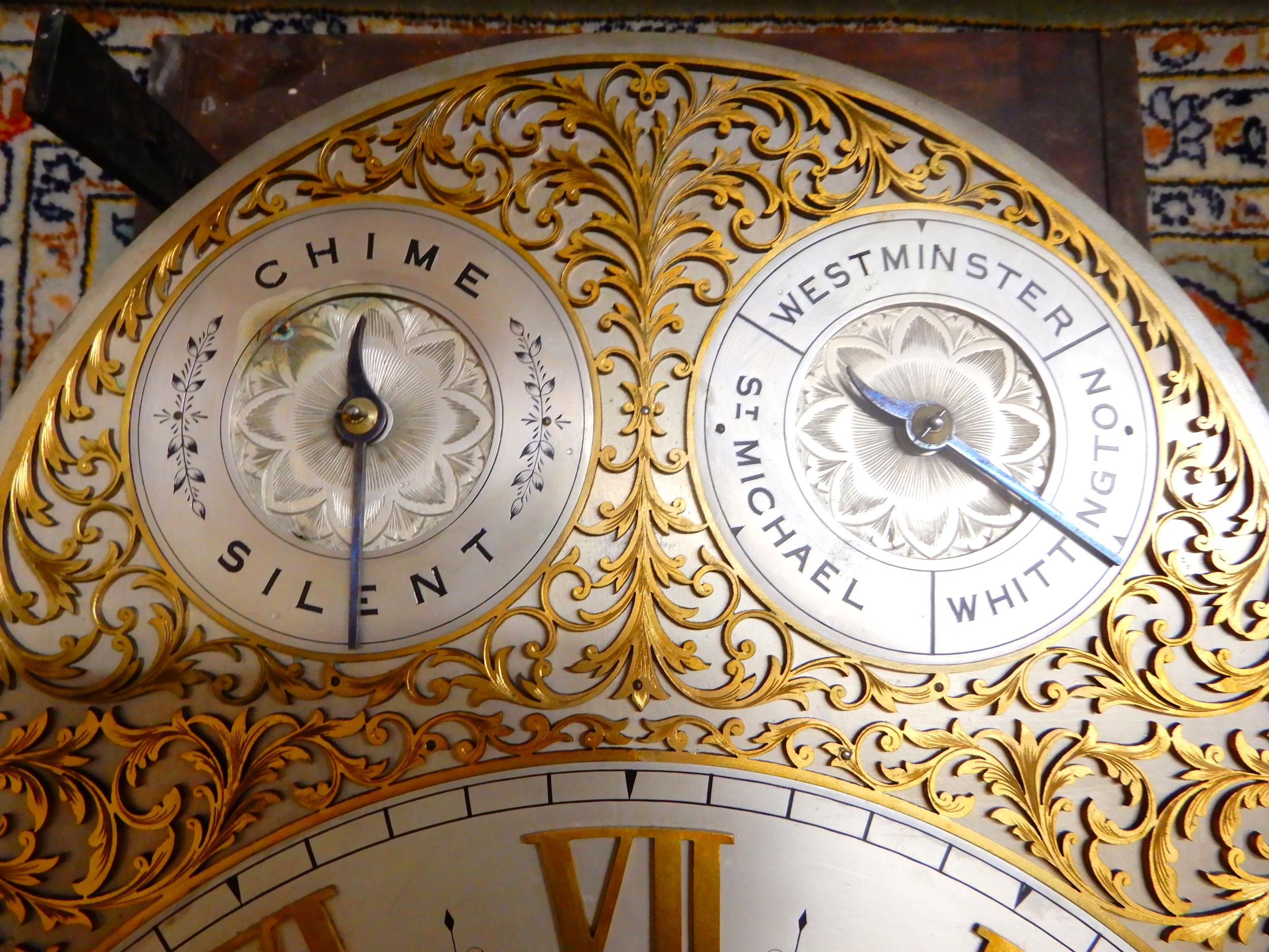 A LARGE EARLY 20TH CENTURY LONGCASE CLOCK with brass and silvered 14" dial with Roman numerals, - Image 3 of 20