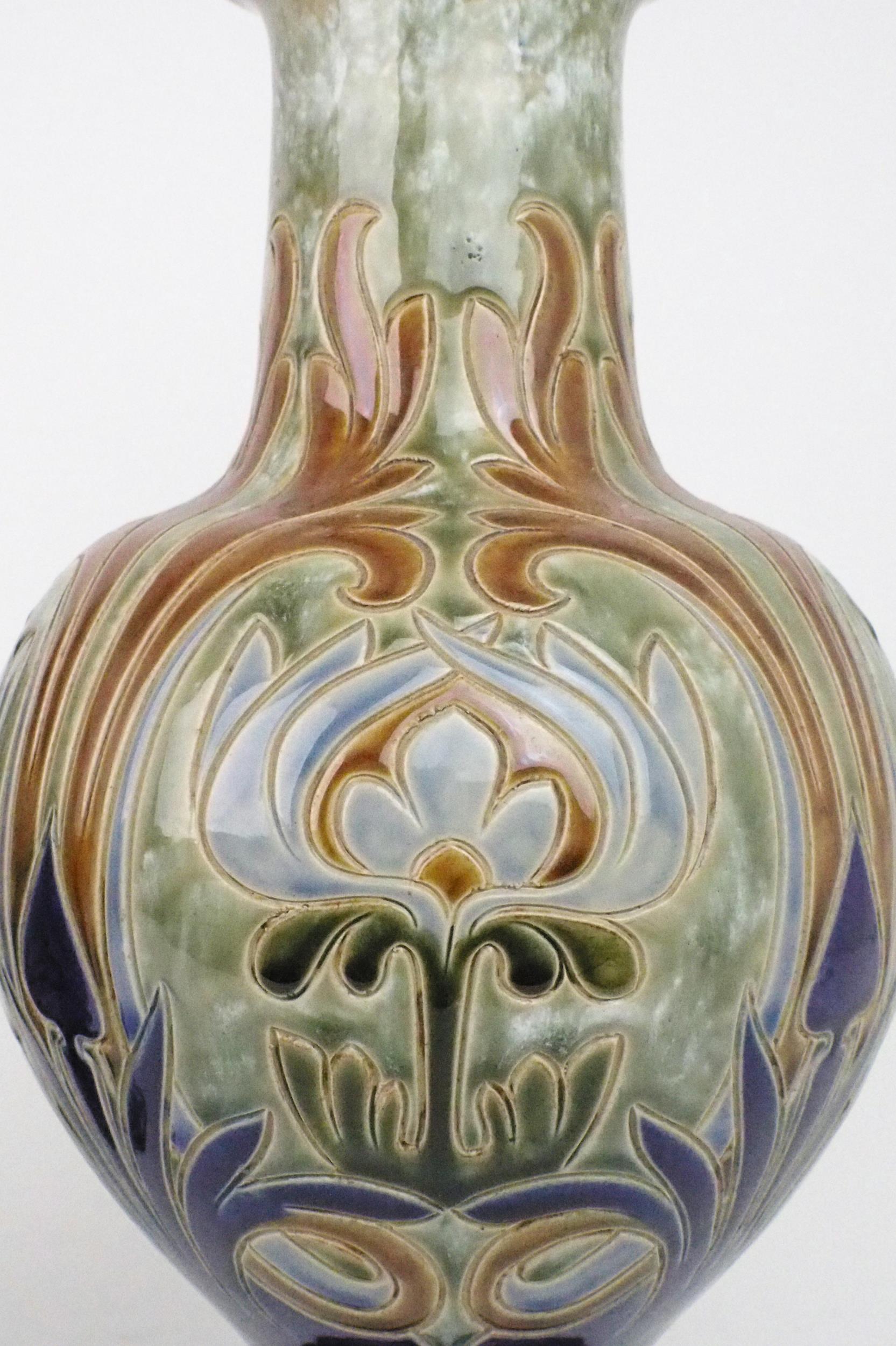 A PAIR OF ROYAL DOULTON VASES designed by Frank A Butler, of bulbous form with flaring neck - Image 4 of 6