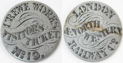 LNWR Crewe works visitors pass. Hand engraved one side LONDON & NORTH WESTERN RAILWAY CO. and the