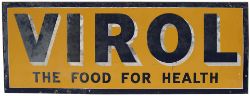 Advertising enamel sign VIROL THE FOOD FOR HEALTH. In good condition with minor chipping. Measures