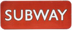 BR(NE) FF enamel railway station sign SUBWAY with black edge letters. In good condition with some