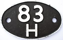 Shedplate 83H Plymouth Friary 1958-1963. In restored condition with clear Swindon casting marks to