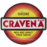 Advertising enamel sign SMOKE CRAVEN A WILL NOT AFFECT YOUR THROAT. In good condition with minor