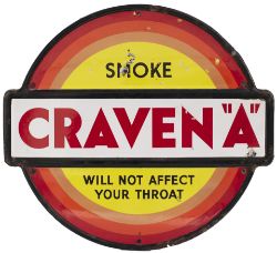 Advertising enamel sign SMOKE CRAVEN A WILL NOT AFFECT YOUR THROAT. In good condition with minor