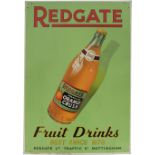 Advertising lithographed tinplate sign REDGATE ORANGE CRUSH FRUIT DRINKS BEST SINCE 1878 REDGATE LTD