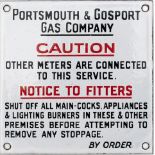 Enamel sign PORTSMOUTH & GOSPORT GAS COMPANY CAUTION OTHER METERS ARE CONNECTED TO THIS SERVICE etc.