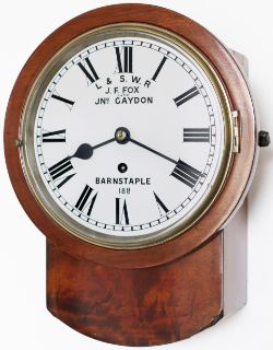 London and South Western Railway 8 inch Mahogany cased drop dial fusee clock with a cast brass bezel
