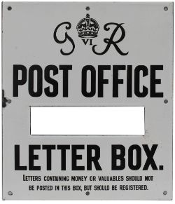 Enamel sign POST OFFICE LETTER BOX GR VI LETTERS CONTAINING MONEY OR VALUABLES SHOULD NOT BE