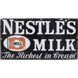 Advertising enamel sign NESTLE'S SWISS MILK THE RICHEST IN CREAM. In very good condition with