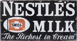 Advertising enamel sign NESTLE'S SWISS MILK THE RICHEST IN CREAM. In very good condition with