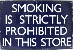 BR(E) enamel railway sign SMOKING IS STRICTLY PROHIBITED IN THIS STORE. In very good condition