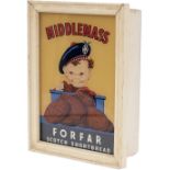 Advertising counter display lightbox MIDDLEMAS FORFAR SCOTCH SHORTBREAD, painted glass panel in