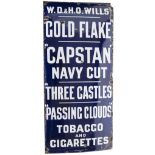 Advertising enamel sign WD&HO WILLS GOLD FLAKE CAPSTAN NAVY CUT THREE CASTLES PASSING CLOUDS TOBBACO