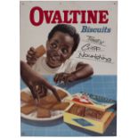 Advertising lithographed tinplate sign OVALTINE BISCUITS TASTY CRISP NOURISHING. In very good