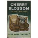 Advertising lithographed tinplate sign CHERRY BLOSSOM BOOT POLISH depicting two kittens in boots. In