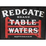 Advertising enamel sign REDGATE BRAND TABLE WATERS NOTTINGHAM. In good condition with some edge