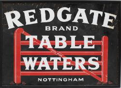 Advertising enamel sign REDGATE BRAND TABLE WATERS NOTTINGHAM. In good condition with some edge